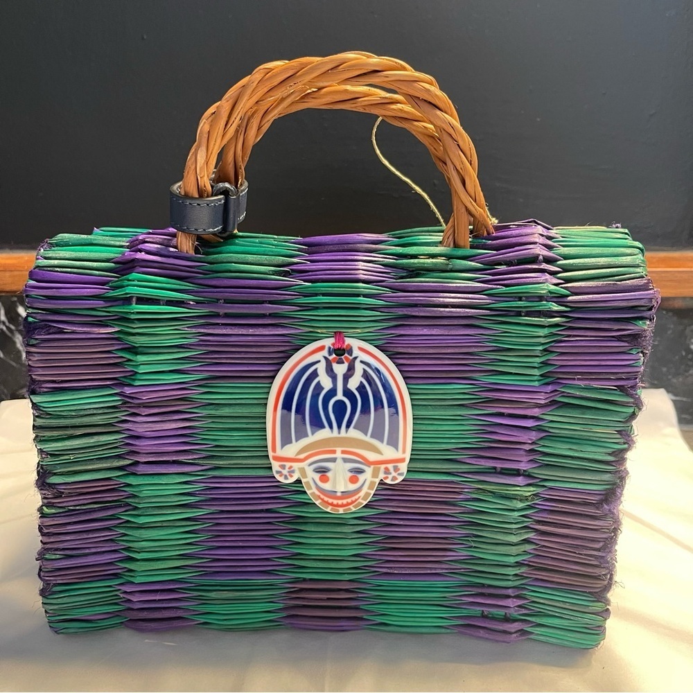 HEIMAT ATLANTICA Handwoven Basket Bag Green and Purple NEW